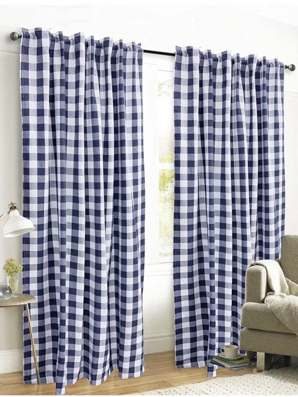 Buffalo Check Navy and White Window Curtain Panel Pair - Brand